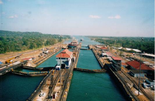 View of Gatun Locks from Gatun Lake